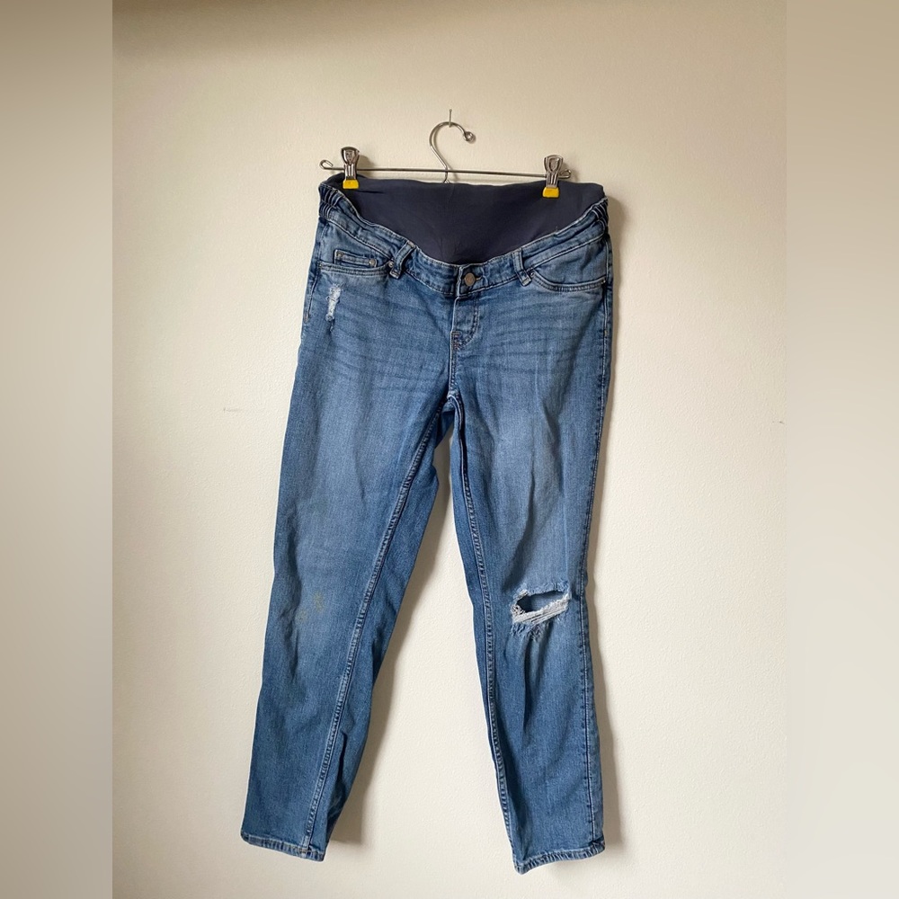 HM maternity mom jean distressed straight leg cotton jeans size small - Picture 2 of 6